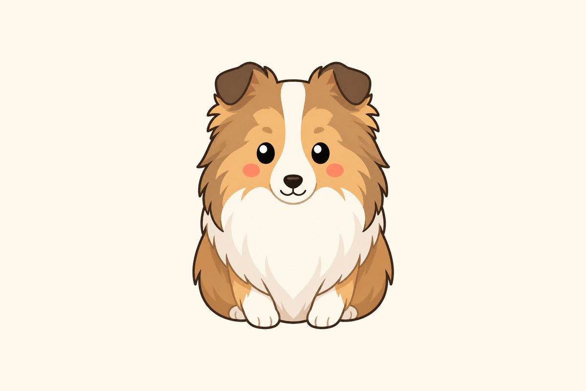 ゆるかわタッチで描いた、こちらを見上げる小型犬のイラスト